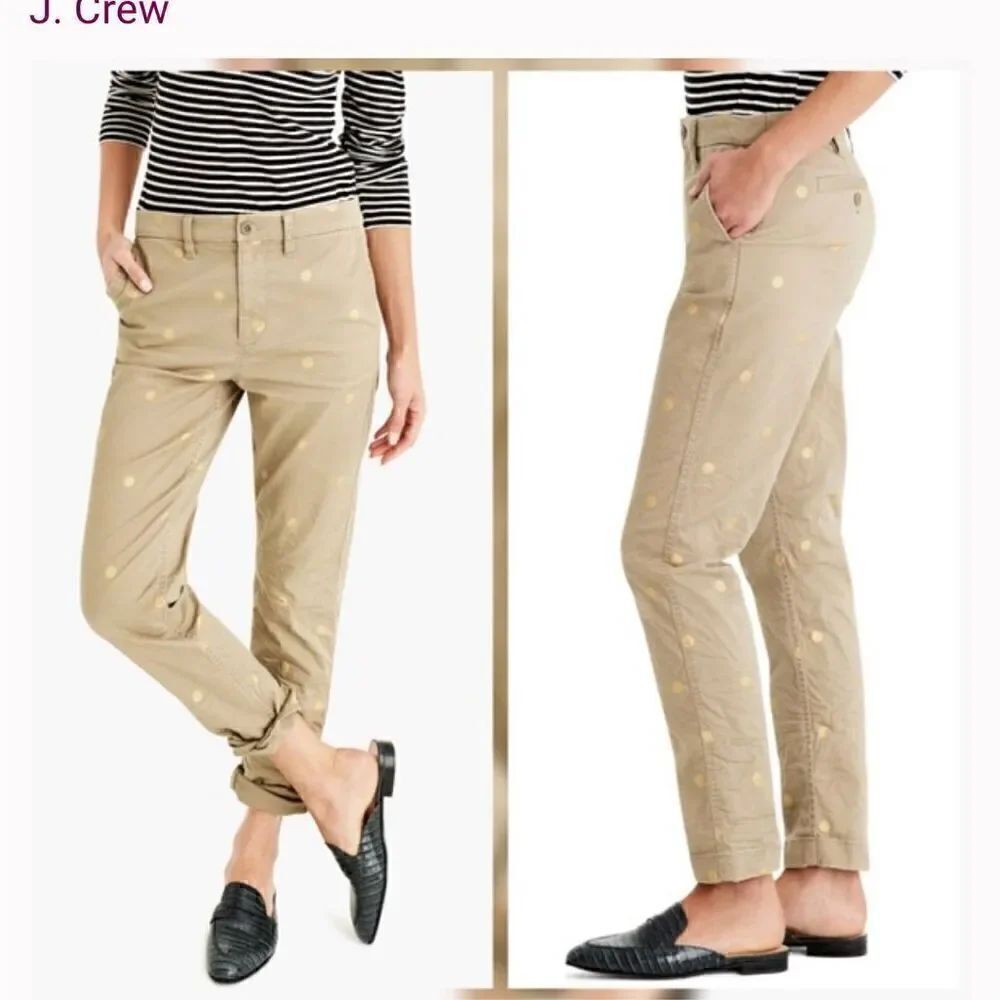 J.Crew NWT khaki gold polka dot pant 27P